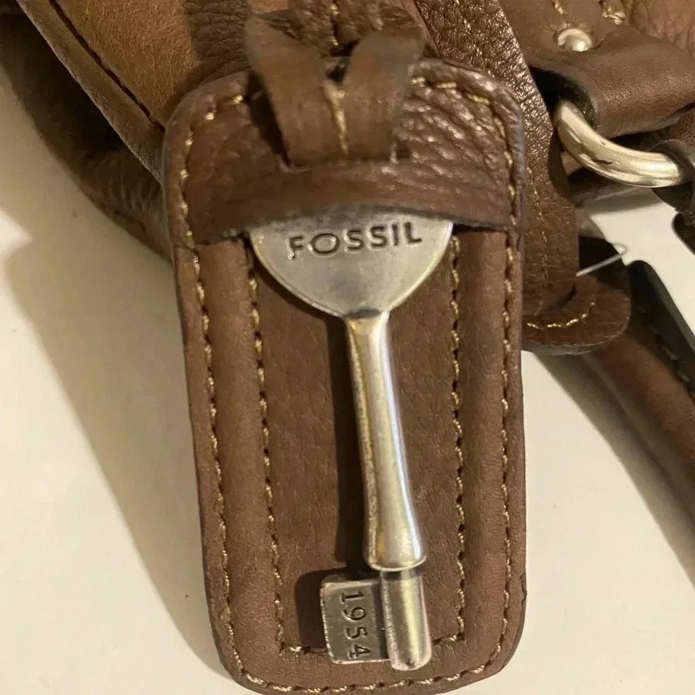 Fossil brown leather satchel handbag